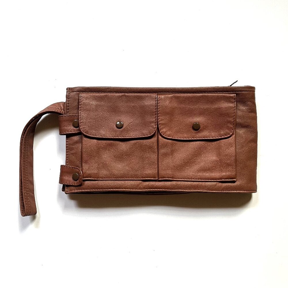 Randy Nichols Fine Leather Men's Large Bifold Wristlet Wallet Brown 6" X 10"